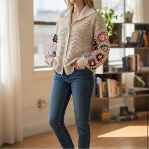 DAVI & DANI Cream Cardigan with Crochet granny square Sleeves